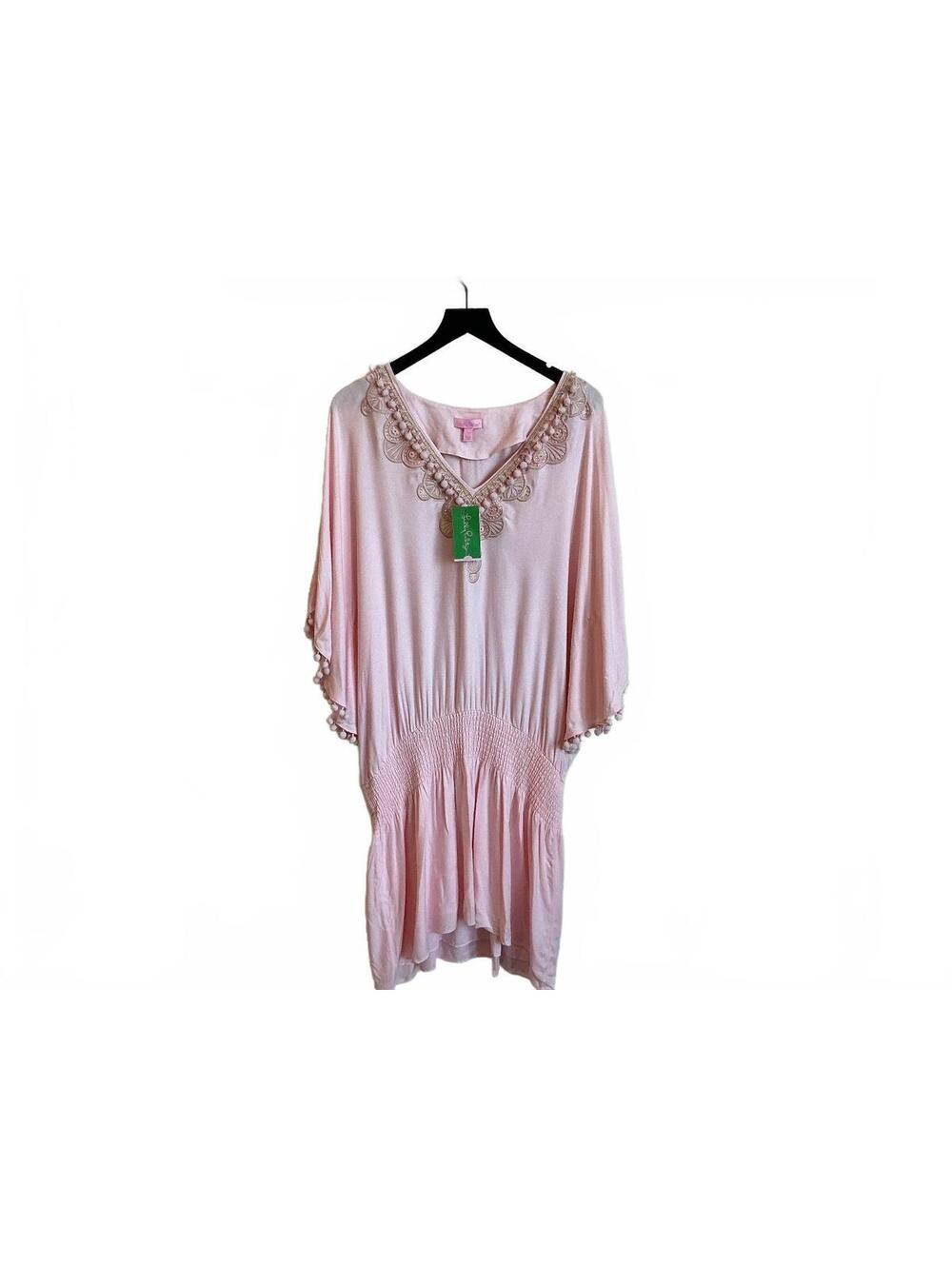 Lilly Pulitzer Pink Embroidered Pom Pom Detail Tunic Dress Size L